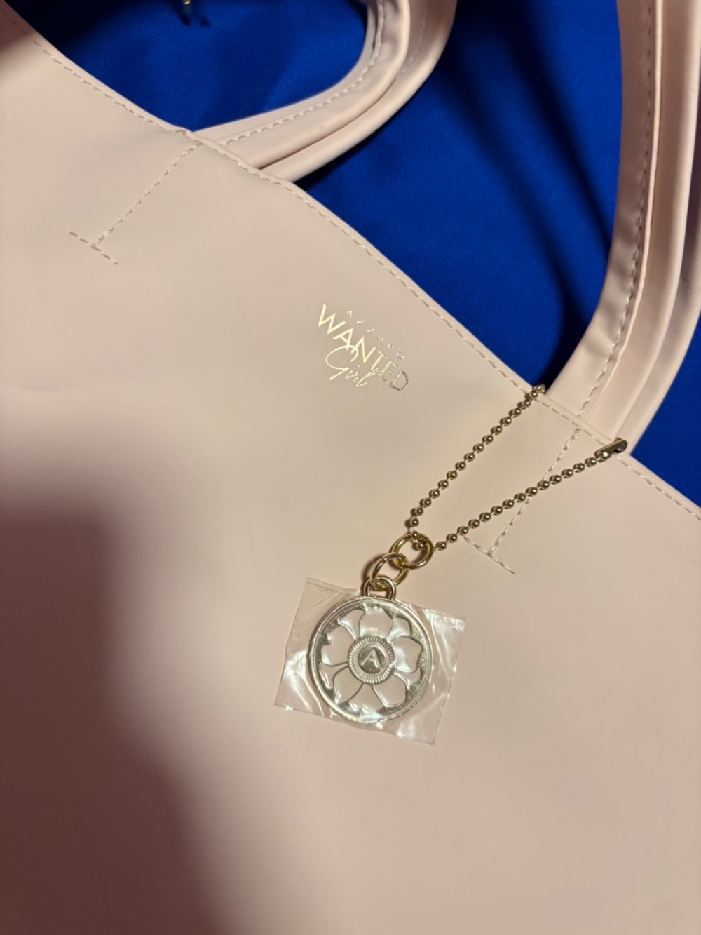 WANTED Girl Blush Pink Tote with Gold Logo and Charm